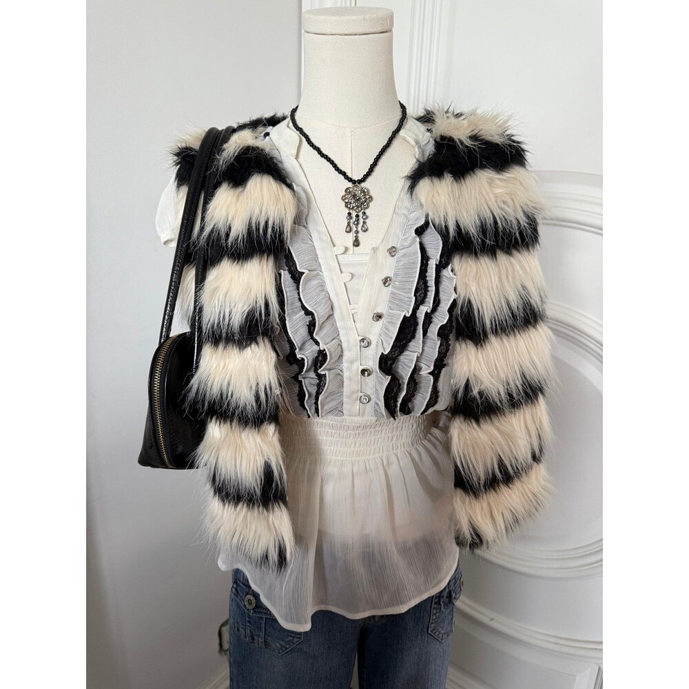 Mustard Seed Faux Fur Black and White Striped Vest